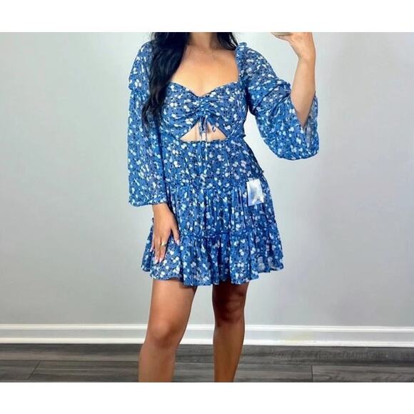 Majorelle - Ailish Ditsy Floral Mini Dress in Blue & White - Picture 5 of 5